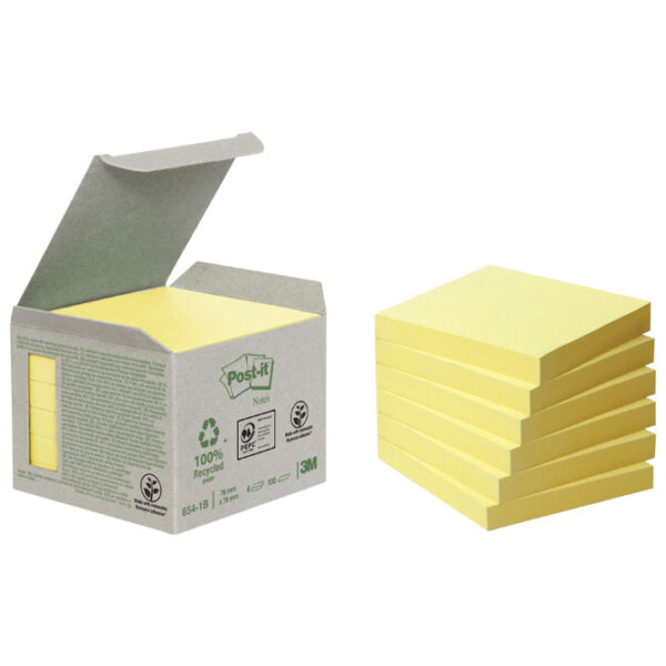 Blok samoljepljiv 76x76mm 6x100L Post-it Recycled 3M.654-1B žuti